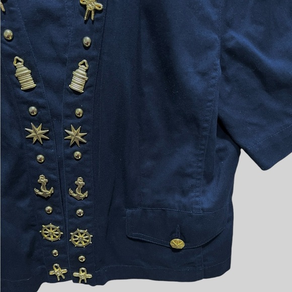 Mondi Women’s Size 6 Embellished Short Puff Sleeve Open Sailor Jacket Navy Blue - Picture 6 of 8